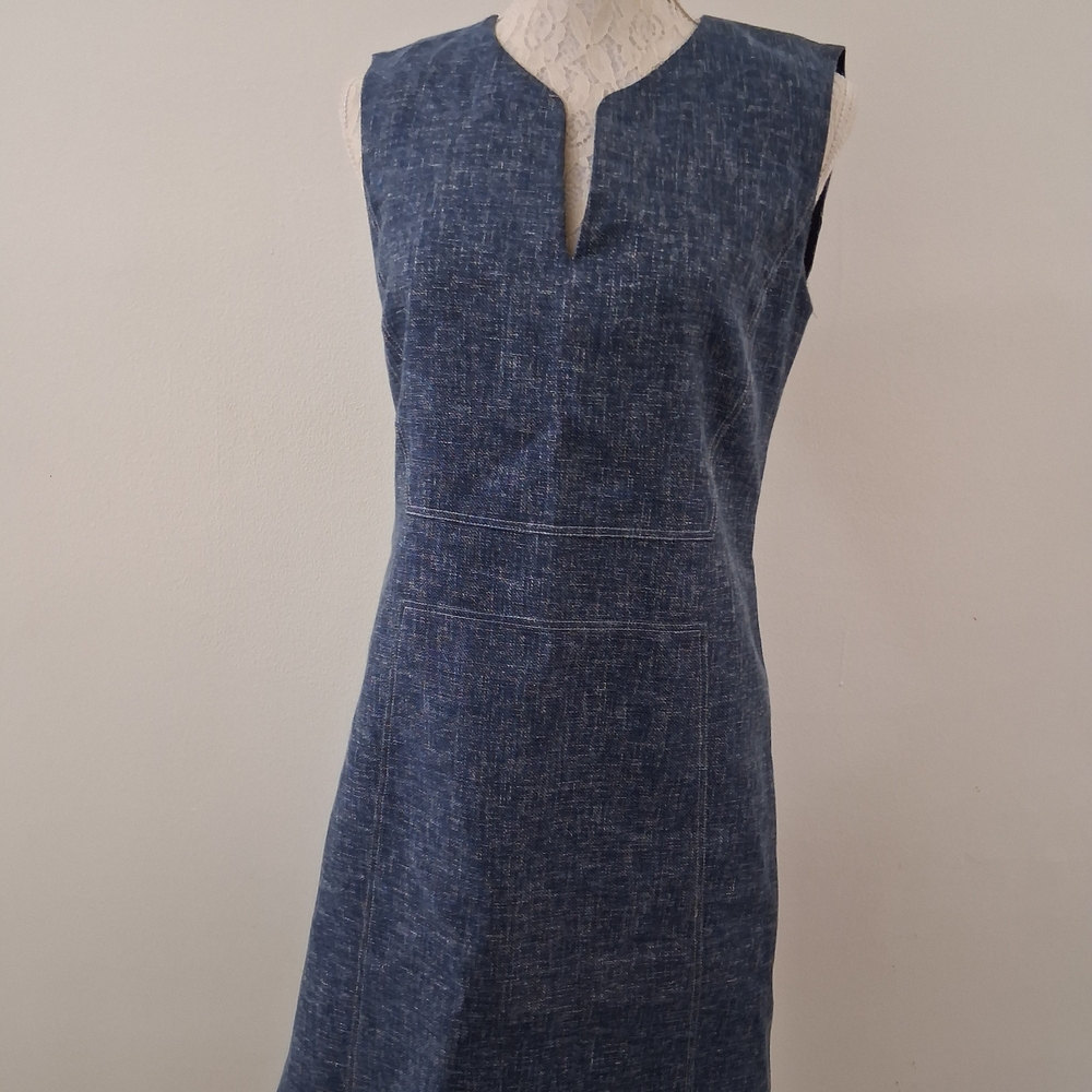 Lafayette 148 New York Textured Denim Blue Dress